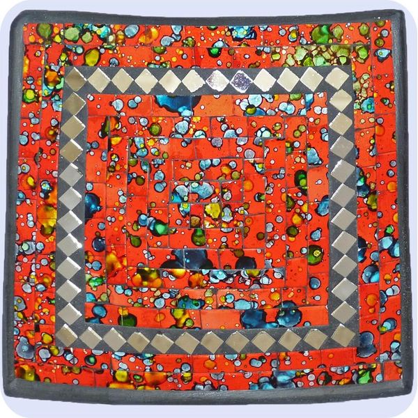 Mosaico Ciotola Argilla Ciotola Vetro Ciotola Decorazione Ciotola Mosaico Arti E Mestieri Vetro Pietre Decorazione Quadrato Specchio Medio, Rosso-image