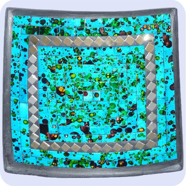 Mosaico Ciotola Argilla Ciotola Vetro Ciotola Decorazione Ciotola Mosaico Arti E Mestieri Vetro Pietre Decorazione Specchio Quadrato Grande, Blu-image