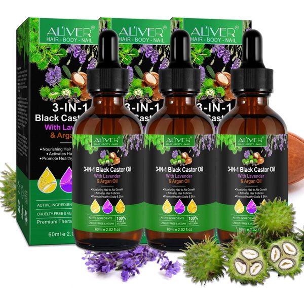 Olio Per Capelli 3-In-1 Olio Di Ricino + Olio Di Lavanda + Olio Di Argan Per Pelle E Capelli Biologico Vegano, 3X 60Ml-image