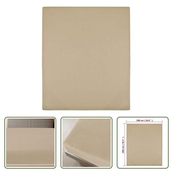 The Living Store Lenzuolo Matrimoniale 2 Pz. Jersey Taupe 100X200 Cm In Cotone-image
