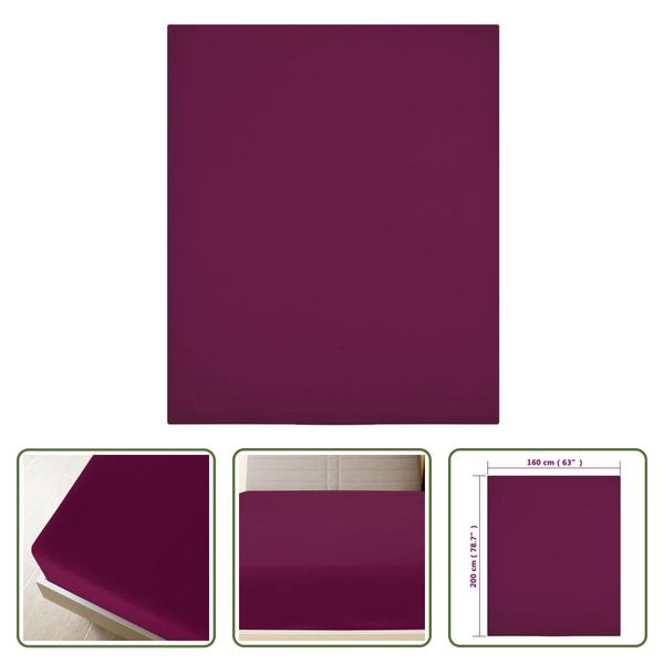 The Living Store Lenzuolo Matrimoniale Jersey Bordeaux Rosso 160X200 Cm In Cotone-image