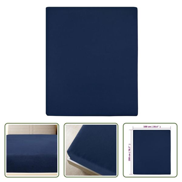 The Living Store Lenzuolo A Pieghe Jersey Blu Navy 100X200 Cm Cotone-image