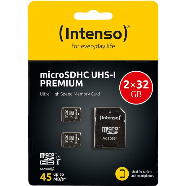 Intenso Doppelpack Microsdhc 32GB UHS-I Premium Inkl. Adattatore Sd - Sd Ad Alta Capacità (Microsdhc) Classe 10-image