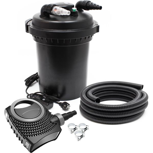 Set Completo Sunsun: Filtro A Pressione Per Laghetti CPF-500 Fino A 30000 L Con Chiarificatore UV-C Da 18 Watt, Pompa Per Laghetti NEO6000 Supereco 6000L/H 40W, Tubo Per Laghetti Da 5 M 38 Mm (1 1/2"), Fascette Stringitubo W1 44-47Mm"-image