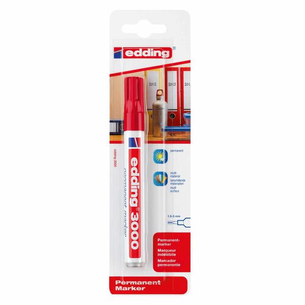 Edding 4-3000-1-1002 3000 Pennarello Permanente - Ricaricabile, 1,5 - 3 Mm, Rosso, Confezione In Blister-image