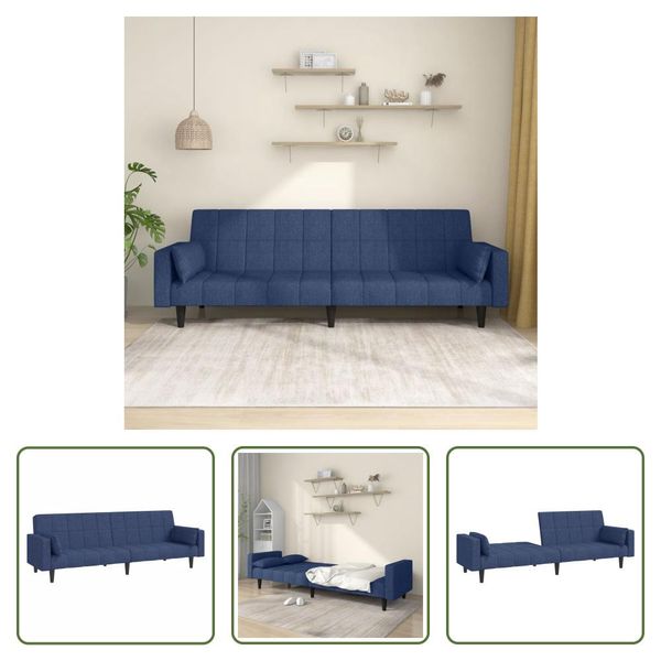 The Living Store Divano Letto 2 Posti Con 2 Cuscini In Tessuto Blu-image
