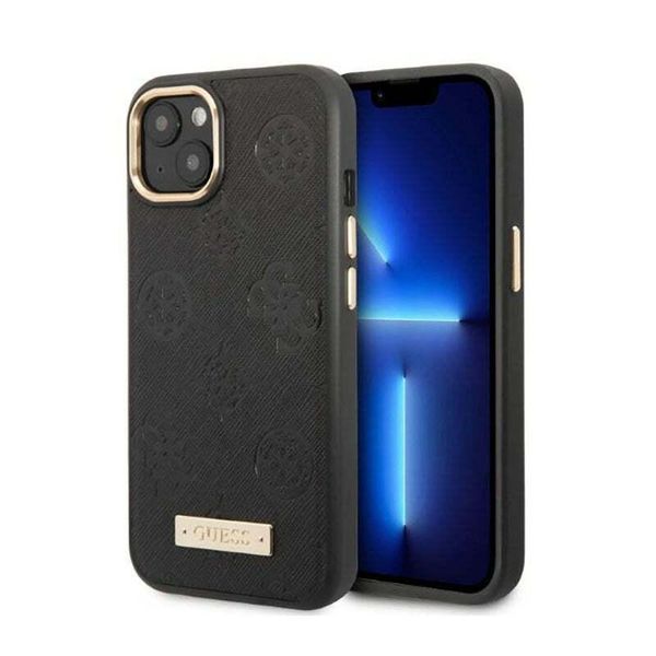 Guess Guhmp13Msapstk Custodia Rigida Per Iphone 13 / 14 / 15 6.1 Czarny/Nero Logo Peonia Piastra Magsafe-image