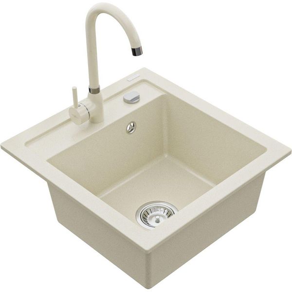 Mexen Vito Lavello Da Cucina In Granito A 1 Vasca Con Rubinetto Telma, Beige - 6503-69-670200-69-image