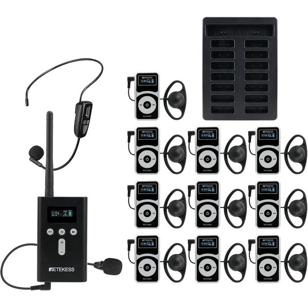 Sistema Di Audioguida Wireless Retekess T130P, Guida Turistica A Sussurro, 160 M, Standby Prolungato, Riduzione Graduale Del Rumore, Ricarica Type-C 10 Ricevitori-image