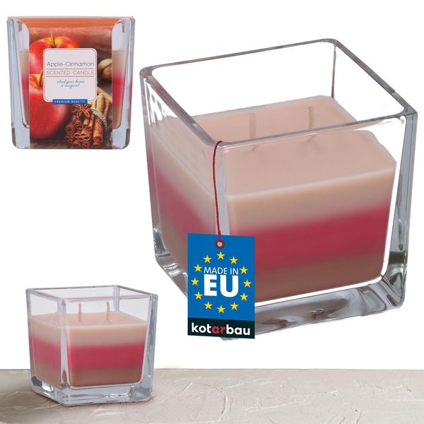 Kotarbau® Candela Profumata A 2 Stoppini In Vetro Candela A Due Stoppini Tricolore Idea Regalo Aromaterapia Decorazione Candele Durata Fino A 32 Ore Cannella Mela-image