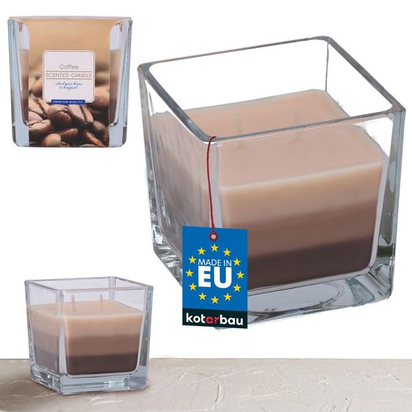 Kotarbau® Candela Profumata A 2 Stoppini In Vetro Candela A Due Stoppini Tricolore Idea Regalo Aromaterapia Decorazione Candele Tempo Di Combustione Fino A 32 Ore Caffè-image
