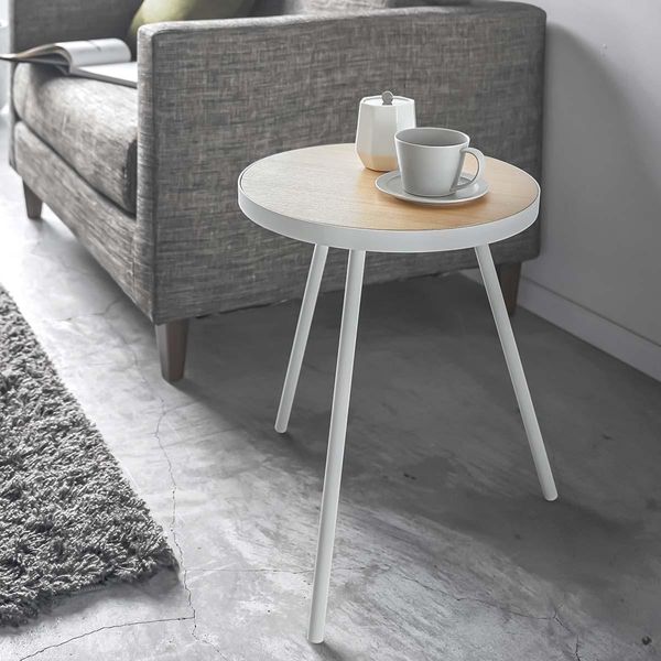 Yamazaki Home Tavolino Rotondo 38X50Cm Tavolino Da Divano Comodino Torre 3 Gambe Bianco-image