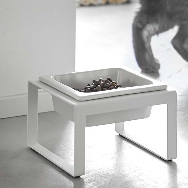 Ciotola Per Cibo Yamazaki Per Cani Gatti Ciotola Per Acqua Ciotola Per Cibo Metallo Ceramica 15X10X15Cm Bianco-image