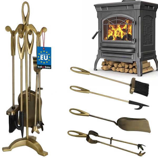 Kotarbau® Set Per Caminetto Da 4 Pezzi Set Per Caminetto In Stile Retrò Scopa Attizzatoio Pinze Pala-image