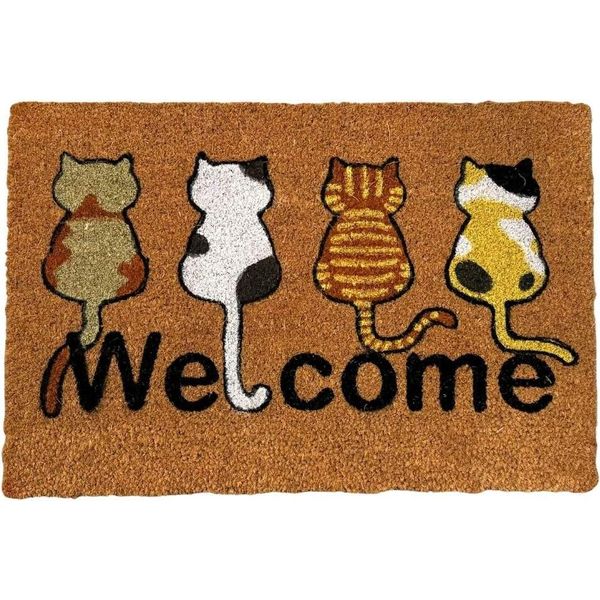 Home Elements Tappetino In Fibra Di Cocco, Welcome Cats, 40X60 Cm-image