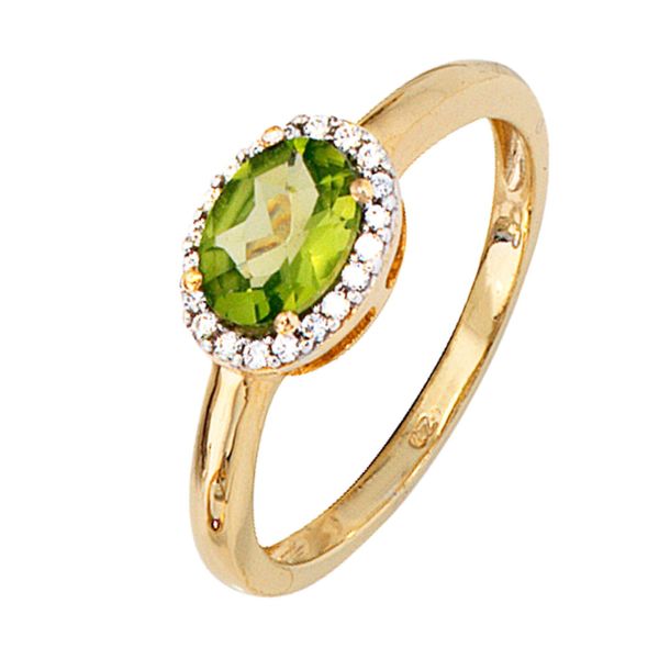 Diamantring Jobo Gr. 54, Gelb (Gelbgold 585), Fingerringe, Damen, 54, P1 = Bei 10-Facher VergrößErung Erkennbare EinschlüSse, Diamanten Gelbgold 585, Diamanten, Gelbgold 585, Diamantring, 585 Gold Bicolor Mit 20 Diamanten Und Peridot-image
