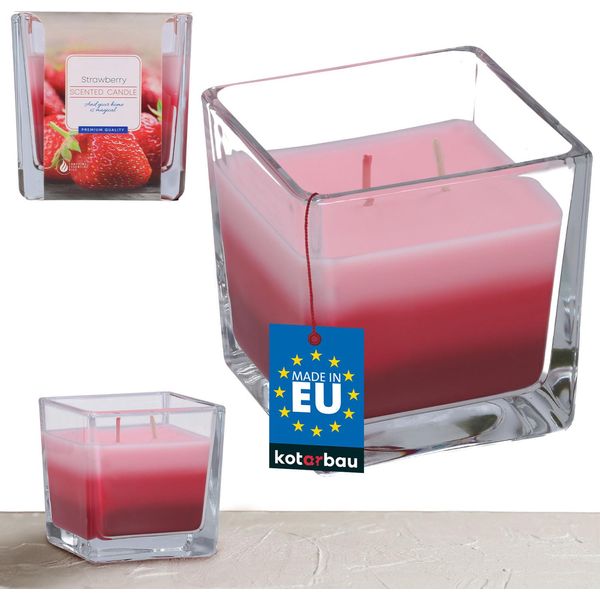 Kotarbau® Candela Profumata A 2 Stoppini In Vetro Candela A Due Stoppini Tricolore Idea Regalo Aromaterapia Decorazione Candele Tempo Di Combustione Fino A 32 Ore Fragola-image