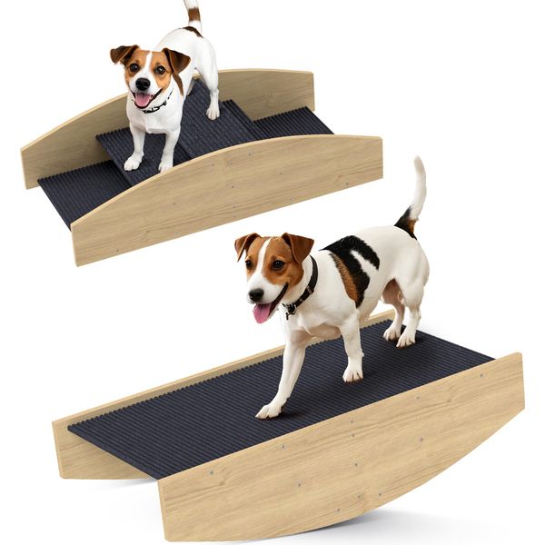 Dondolo Per Cani Pawhut 2 In 1, Dondolo In Legno Per Agilità Per Cani, Rampa Per Agilità Per Cani Di Piccola E Media Taglia Sotto I 15 Kg, Per L'equilibrio E La Fiducia In Se Stessi, 80 X 39,5 X 20 Cm Legno Naturale-image