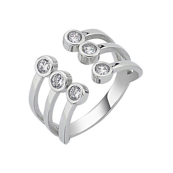 Fingerring Jobo Gr. 52, Silber (Silber 925), Fingerringe, Damen, 52, Silber 925 (Sterlingsilber), Fingerring, Offen 925 Silber Mit 6 Zirkonia-image