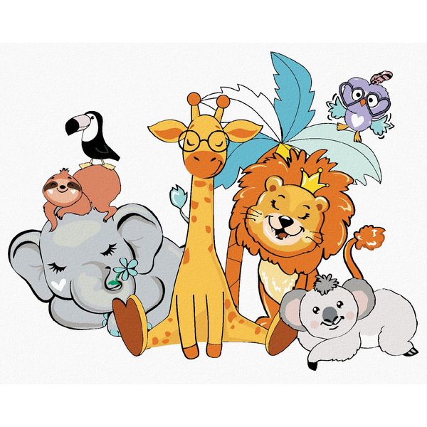 Zuty - Pittura Con I Numeri - Giraffa, Elefante, Leone, Koala, Tucano E Altri Animali, 40X50 Cm, Tela Tesa Su Telaio-image