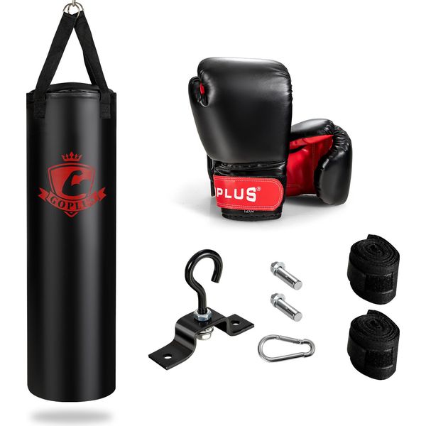 Costway Set Di Sacchi Da Boxe Per Adulti Da 28,5 Kg, Sacco Da Boxe Appeso Con Guantoni Da Boxe Da 12 Oz E Cinghie Per Le Mani, Sacco Da Boxe Per Muay Thai, Krav Maga, Taekwondo, Karate, Sacco Da Boxe Con Ganci Per Il Soffitto-image