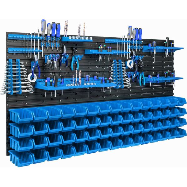 60 Scatole Impilabili Scaffale A Parete Plastica 154 X 78 Cm Portautensili Officina Garage Sistema Di Immagazzinamento A Fronte Aperto Scatole Di Immagazzinamento Scivolo-image
