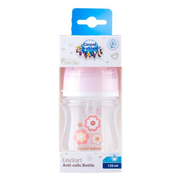 Biberon Canpol Easystart Newborn Baby Con Sistema Anticollisione, Fiori Rosa 120Ml-image