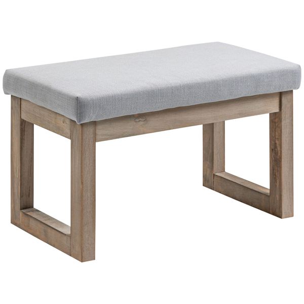 Homcom Sgabello Sgabello Imbottito Con Aspetto Lino, Sgabello Con Gambe In Legno, Panca Da Ingresso Per Soggiorno, Camera Da Letto, Grigio, 68 X 38 X 42 Cm-image