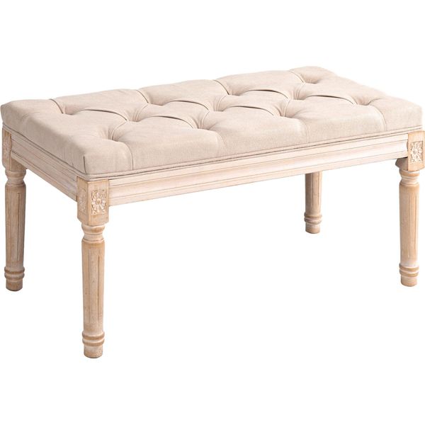 Homcom Panca Imbottita Panca Da Letto Vintage, Panca Da Corridoio Con Bottoni, Aspetto Lino, Caricabile Fino A 120 Kg, 80X40X43Cm, Beige-image