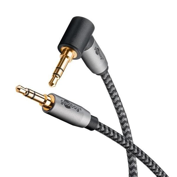Goobay 65279 Cavo Di Collegamento Audio Serie Plus Aux, 3,5 Mm Stereo, 90°, 2 M, 2 M, Nero-Argento - Jack 3,5 Mm (3 Pin, Stereo) > Jack 3,5 Mm (3 Pin, Stereo) 90°-image