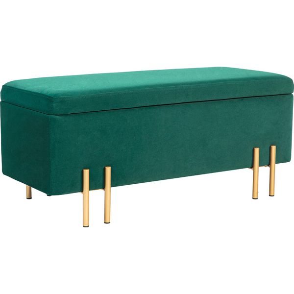 Homcom Panca, Panca Imbottita Con Vano Portaoggetti, Panca A Cassapanca, Tessuto, Metallo, Legno Di Gomma, Schiuma, Verde, 100 X 40 X 42 Cm-image