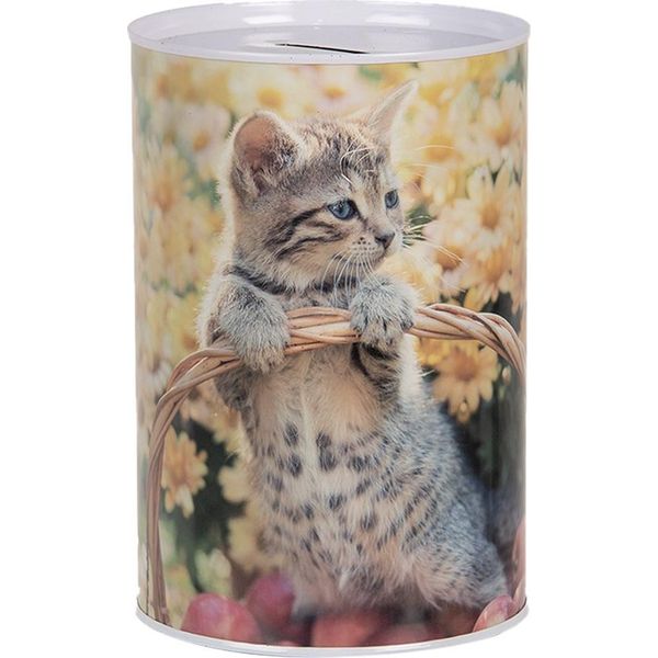 Salvadanai Clayre & Eef Ø 10X15 Cm Gatto In Metallo Beige-image
