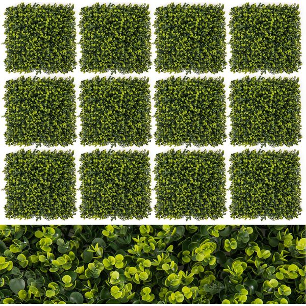 Costway 12 Pezzi Muro Di Piante Artificiali 50X50Cm, Recinzioni Decorative, Protette Dai Raggi Uv, Decorazione Di Piante Artificiali, Pannelli Di Bosso, Piante Artificiali Verdi-image