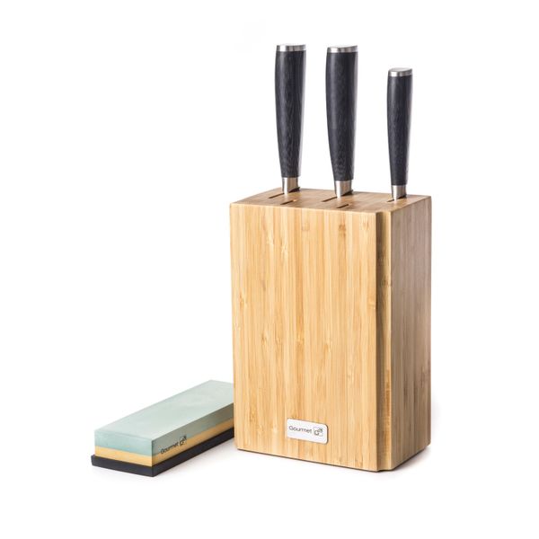 G21 G21 Set Di Coltelli Damasco Premium In Blocco Di Bambù, Scatola, 3 Pezzi + Pietra Per Affilare G21-6002298-image