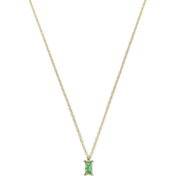 New Bling 9NB-0938 Collana In Argento Con Pendente - Donna - Zirconi - Rettangolo - 6 X 3 Mm - Verde - Maglia Ad Ancora - 1,2 Mm - 40 + 5 Cm - Argento - Placcato Oro (Placcato Oro/Oro Su Argento)-image