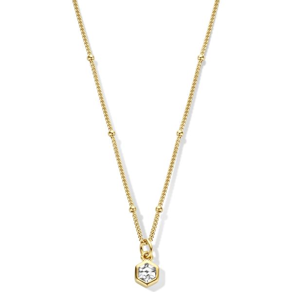 New Bling 9NB 0550 Collana In Argento Con Ciondolo - Donna - Esagono - Zircone - Bianco - 40+5Cm - Colore Oro-image