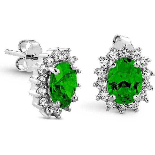 New Bling 9NB-0157 Orecchini In Argento - Rosetta - Zirconi Ovali 6X8 Mm - Argento/Verde-image