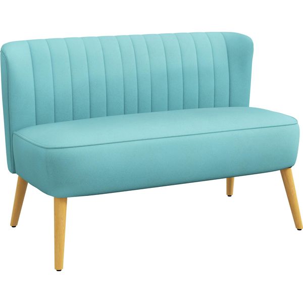 Homcom Divano A 2 Posti In Tessuto Imbottito Divano Doppio Sedute Mobili Salotto Divano In Legno Vellutato Polistirolo Verde 117 X 56,5 X 77 Cm-image