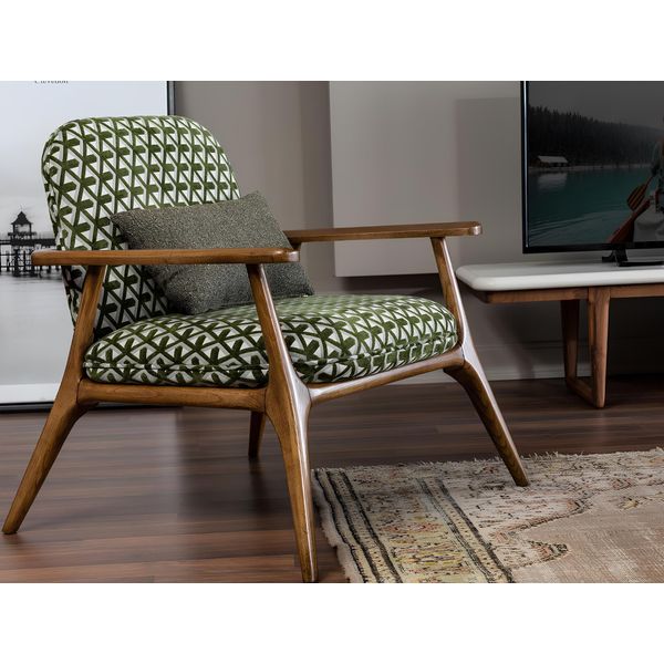 Poltrona Wing Chair Poltrona Cocktail Poltrona Design Moderno Grigio Tessuto Verde-image