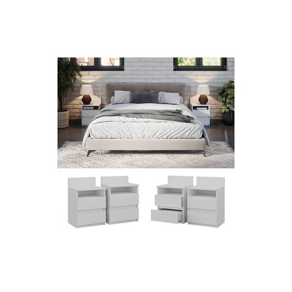 Vicco Nachttisch 2Er Set Monty, 39,6 X 59,1 Cm, Weiß, Nachtschrank, 2 SchubfäCher-image