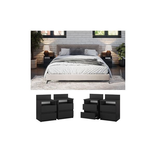 Vicco Nachttisch 2Er Set Monty, 39,6 X 59,1 Cm, Schwarz, 2 SchubfäCher-image