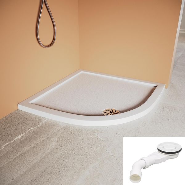 Sonni Piatto Doccia Arrotondato, Con Set Di Scarico, 80X80Cm, Copertura Per Scarico A Pavimento In Acciaio Inox Smc, Antiscivolo, Scarico Rapido-image