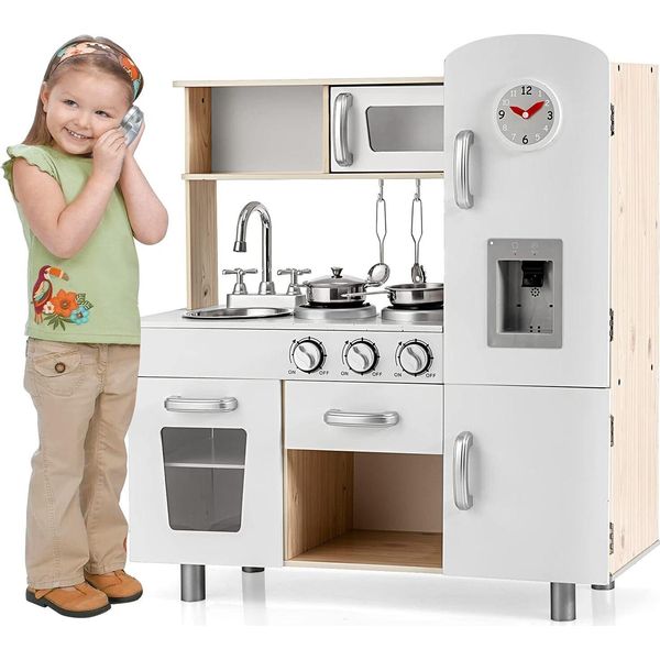 Costway Cucina Per Bambini Con Luci E Suoni Realistici E Frigorifero 72,5 X 29 X 81,5 Cm Bianco-image
