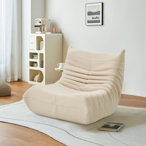 Divano Singolo Poltrona Poltrona, Con Sgabello, Beige-image