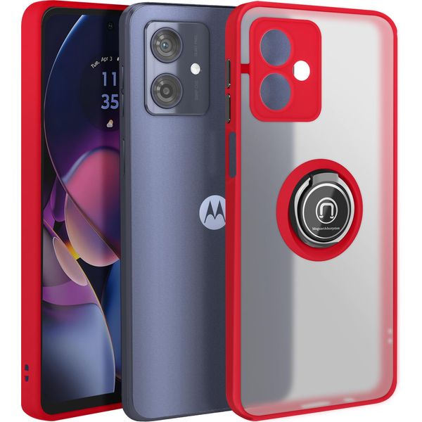 Avizar, Custodia Per Cellulare Per Motorola Moto G54 Anello Di Metallo, Supporto Video, Rosso-image