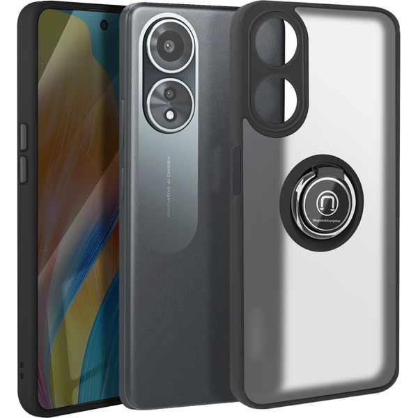 Avizar, Custodia Per Cellulare Per Oppo A58 Anello In Metallo, Supporto Video, Nero-image