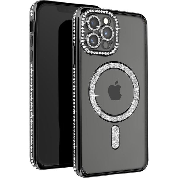 Avizar, Custodia Diamantata Per Iphone 13 Pro Max - Protezione Magsafe Con Bordo In Strass, Nero-image