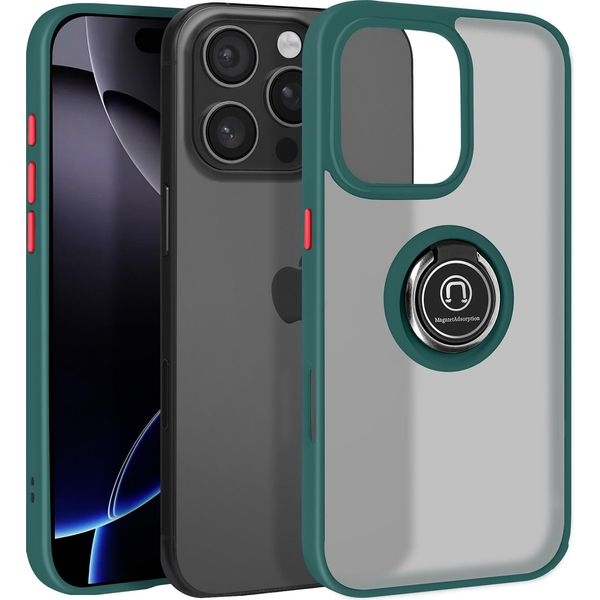 Avizar, Custodia Per Cellulare Per Apple Iphone 16 Pro Anello In Metallo, Supporto Per Video, Verde-image