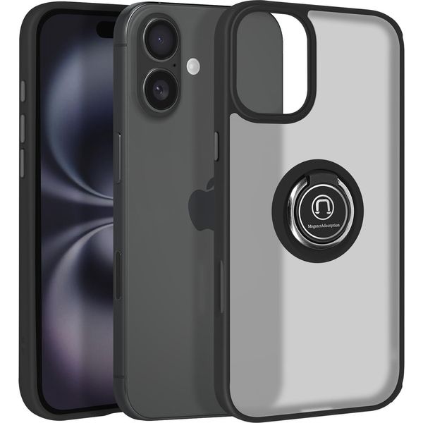 Avizar, Custodia Per Cellulare Per Apple Iphone 16 Anello In Metallo, Supporto Video, Nero-image
