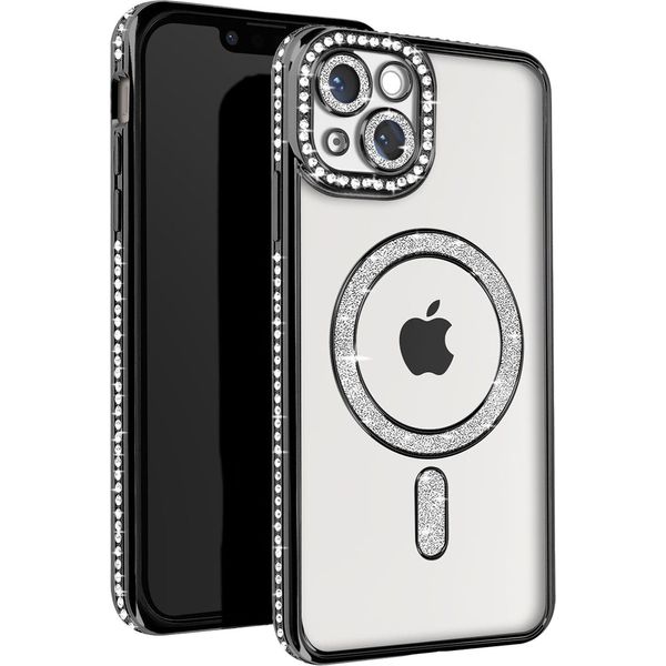 Avizar, Custodia Diamantata Per Iphone 13 - Protezione Magsafe Con Bordo In Strass, Nero-image